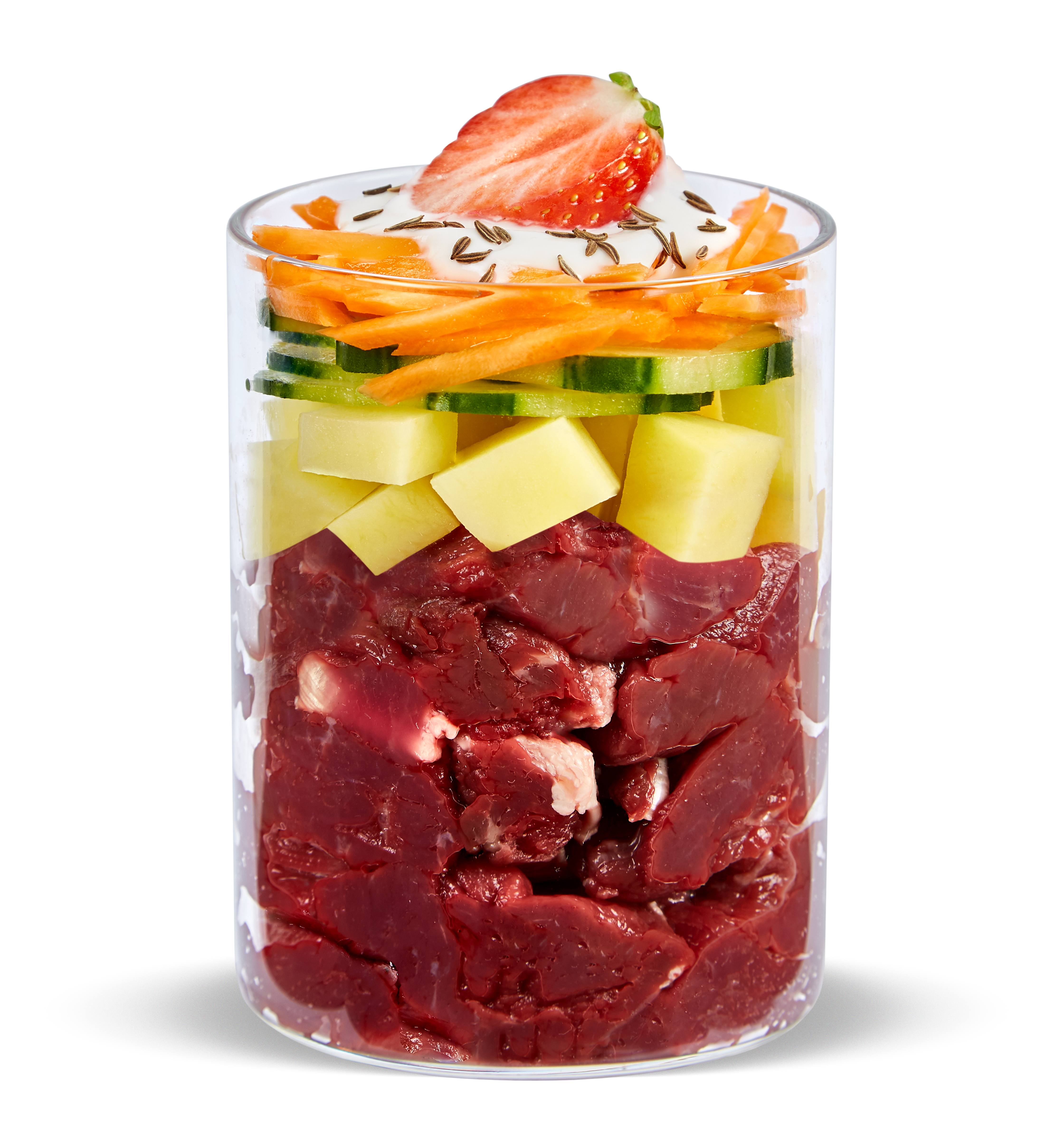 Pferd mit Gurke und Erdbeere