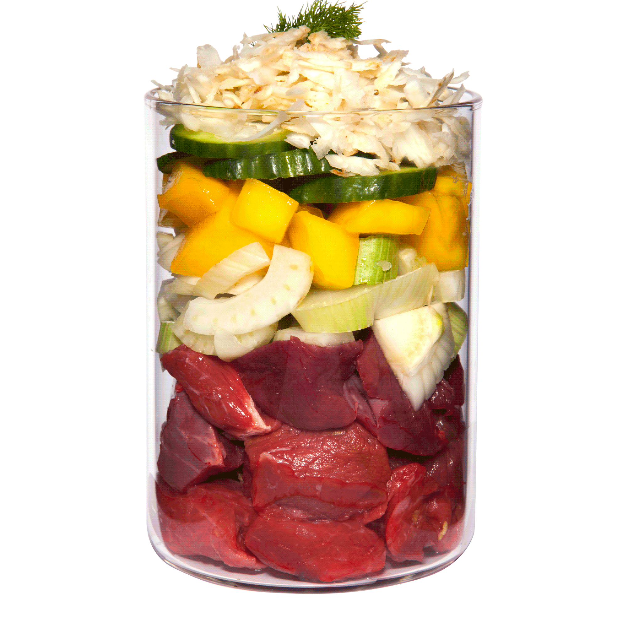 Rind mit Kürbis, Mango und Artischocke